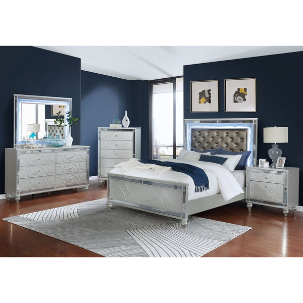 English Elm Arabesque Six Drawer Glam Dresser with Led Fretwork Mirror for Primary Bedroom B062S01731