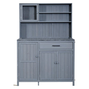 English Elm (with Hutch) Topamx Solid Fir Potting Bench Patio Workstation Spice Rack Drawer Gray N717P404330E