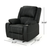 Christopher Knight Home® - Noble House - Sarina Traditional Black Leather Recliner with Steel Cup Holders