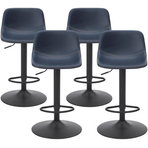 English Elm Adjustable Swivel Barstools Set of 2 Pu Leather Industrial Mid-century Kitchen Island Seating Blue T3623P430804