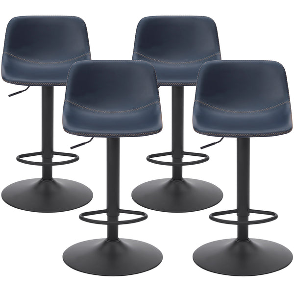 English Elm Adjustable Swivel Barstools Set of 2 Pu Leather Industrial Mid-century Kitchen Island Seating Blue T3623P430804