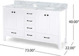 Christopher Knight Home® - Noble House - - 73'' Bathroom Vanity With Marble Top & Double Ceramic Sinks, 4 Doors, 6 Drawers, White