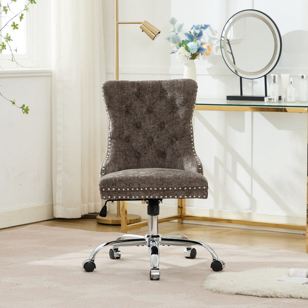English Elm A&A Tufted Chenille Office Chair with Gold Chrome Base, Plush High-Rebound Cushion for Comfort Gray W1143P366779