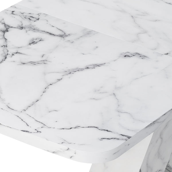 English Elm Modern Extendable Rectangle Dining Table With Elegant White Marble Top & Sturdy Metal Base Design W757P242761