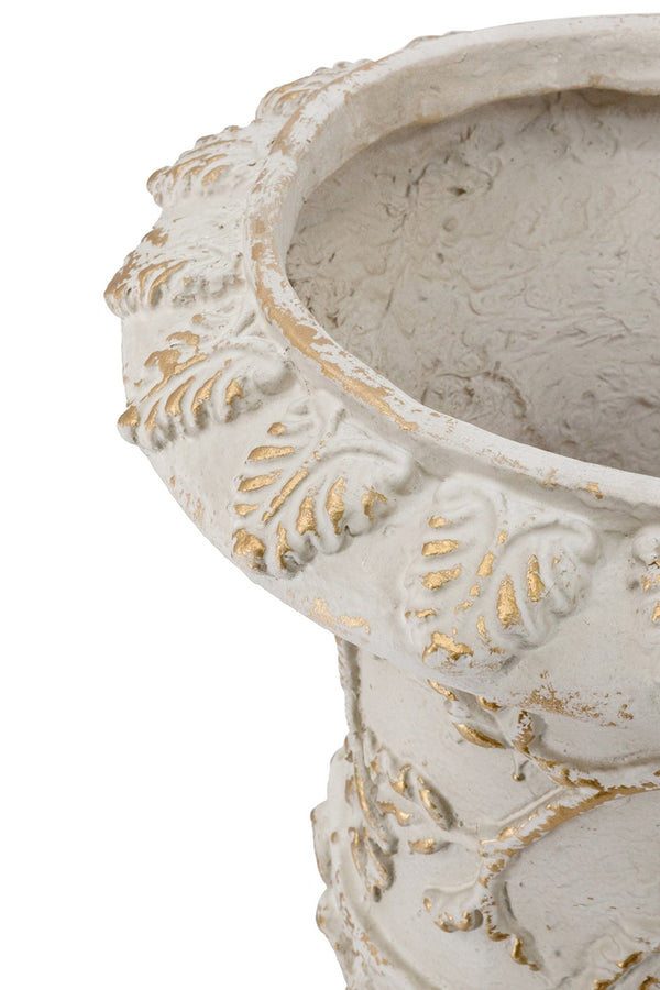 English Elm 14x14x20.3" Classical Magnesium Urn Planter Ornate Carved Relief Antique White Finish W2078P494882