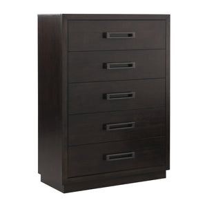 English Elm Modern Industrial Chest of Five Drawers Ash Veneer Charcoal Finish Gunmetal Pulls B011P201582