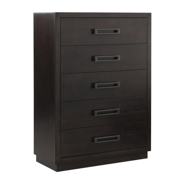 English Elm Modern Industrial Chest of Five Drawers Ash Veneer Charcoal Finish Gunmetal Pulls B011P201582