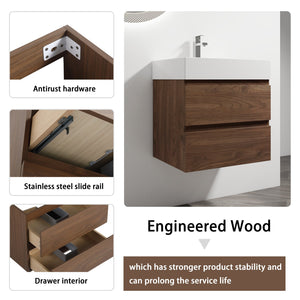 English Elm 24" Wall-Mounted Bathroom Vanity With Stylish Resin Sink & Soft-Close Drawers For Modern Spaces W999S00199