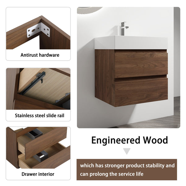 English Elm 24" Wall-Mounted Bathroom Vanity With Stylish Resin Sink & Soft-Close Drawers For Modern Spaces W999S00199