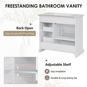 English Elm 36" Modern White Bathroom Vanity with Ceramic Undermount Sink, Heavy-Duty Storage & Soft-Close Drawers W2896P318472