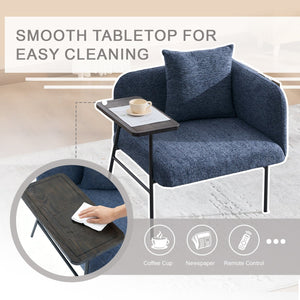English Elm Leisure Linen Accent Chair with Built-in Side Table Pockets and Lumbar Pillow Modern Navy W395P453310