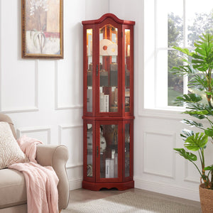 English Elm Lighted Corner Curio Cabinet - Elegant Cherry Display Case With Adjustable Shelves & Integrated Lighting W1758P294650