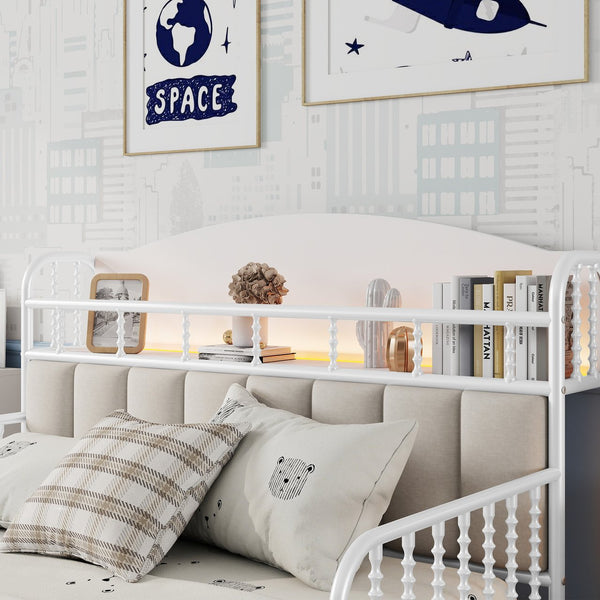 English Elm Full Solid Wood Kids Platform Bed with Guardrail, Low-Profile Durable Pine & MDF, 350LB Capacity White 58.27 L x 16.93 W x 9.65 H W2593P337441