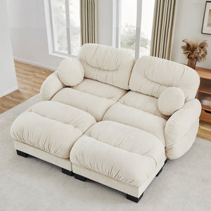 English Elm Teddy Fleece Modular Cloud Sofa with Curved Silhouette Ottomans and Lumbar Pillows Beige W5656S00039