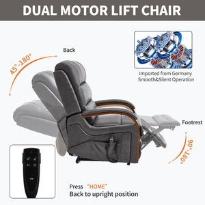 English Elm Power Lift Recliner with Dual Motor Heat Massage Leatheraire and Solid Wood Arms W1803S00081