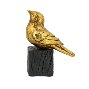 English Elm 4.5X2.5X6" Elegant Gold Resin Songbird Sculpture On Black Faux Branch For Modern Home Décor W2078P406938