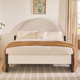 Queen Metal and Upholstered Bed with Arched Headboard Oatmeal GASB5COM Walker Edison