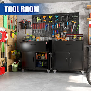 English Elm 2 Door Locking Steel Garage Cabinet on Wheels with Drawer and Adjustable Shelving W1831P286301