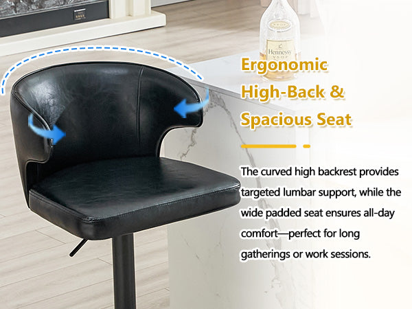 English Elm Modern Oil-wax Upholstered Swivel Barstools with Ergonomic High Back for Kitchen Islands W2920P419849