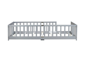 English Elm Twin Low Profile Rubberwood Floor Bed with Full Safety Fence for Toddler Rooms Grey W504P429333