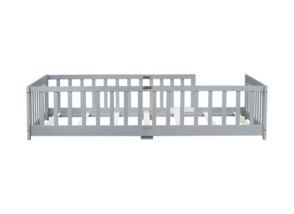 English Elm Twin Low Profile Rubberwood Floor Bed with Full Safety Fence for Toddler Rooms Grey W504P429333