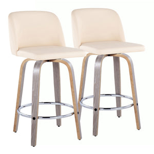 English Elm 26" Swivel Counterstools Whitewashed Wood Blue Upholstered Seat Set of 2 for Kitchen B202S00431
