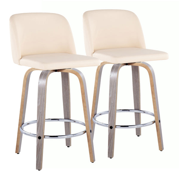 English Elm 26" Swivel Counterstools Whitewashed Wood Blue Upholstered Seat Set of 2 for Kitchen B202S00431