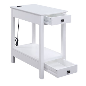English Elm White Storage Accent Table with USB Charging Dock, 2 Drawers & Open Shelf, Sturdy Pine Legs, Compact Nightstand B062P189162