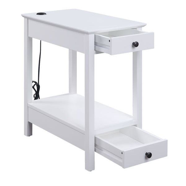 English Elm White Storage Accent Table with USB Charging Dock, 2 Drawers & Open Shelf, Sturdy Pine Legs, Compact Nightstand B062P189162