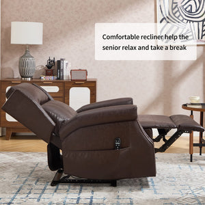 English Elm Emon's Overstuffed Chenille Power Lift Recliner with Massage Heat and Charging Ports Antique Brown W1803S00092