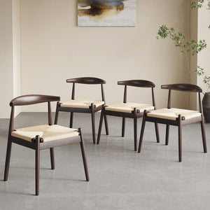 English Elm Weave Dining Chairs Set Of 2 - Mid-Century Modern Oak Frame With Handwoven Seats For Any Space T3623P371951-GIGA