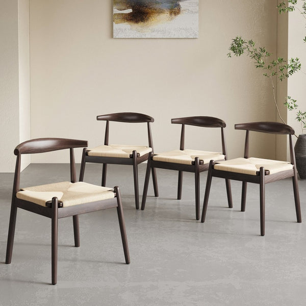 English Elm Weave Dining Chairs Set Of 2 - Mid-Century Modern Oak Frame With Handwoven Seats For Any Space T3623P371951-GIGA