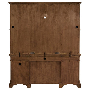 English Elm Stigham Burnished Oak 5-Drawer Credenza & Hutch Set - Elegant Workspace With Power & Storage Solutions B062S00801-GIGA
