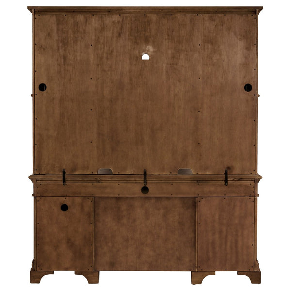 English Elm Stigham Burnished Oak 5-Drawer Credenza & Hutch Set - Elegant Workspace With Power & Storage Solutions B062S00801-GIGA