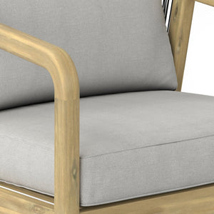 English Elm Palmetto Handcrafted Acacia Outdoor Conversation Chairs Set of 2 in Stone Grey with Rope Detail, Weather-Resistant Cushions B136P159955