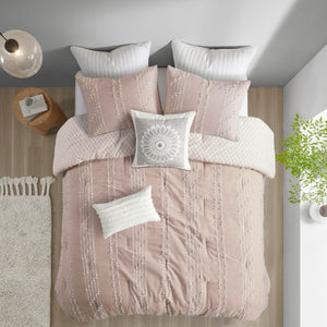 English Elm 3 Piece INK+IVY Kara Cotton Jacquard Comforter Set King/Cal King Blush Ivory OEKO-TEX 250gsm B03596419