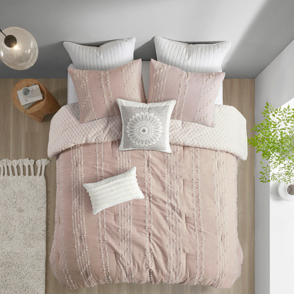 English Elm 3 Piece INK+IVY Kara Cotton Jacquard Comforter Set King/Cal King Blush Ivory OEKO-TEX 250gsm B03596419