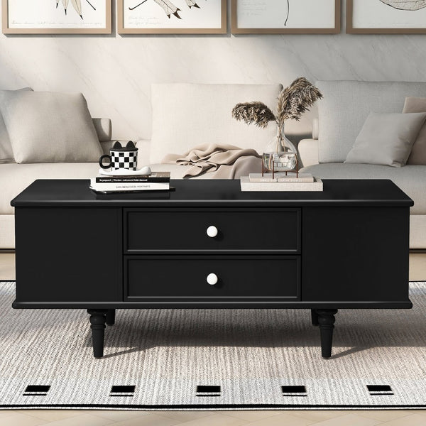 English Elm U-Can Modern Rectangle Coffee Table With 4 Drawers & Hidden Storage For Stylish Living Spaces N724P286418B-GIGA