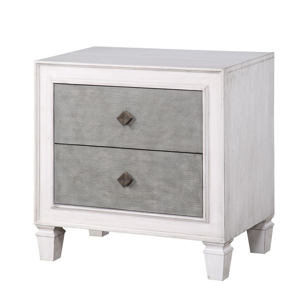 English Elm Modern Rustic White and Gray Nightstand with 2 Smooth-Glide Drawers, Sturdy Wood Frame, Farmhouse Charm B2741P324354