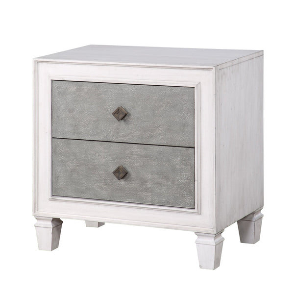 English Elm Modern Rustic White and Gray Nightstand with 2 Smooth-Glide Drawers, Sturdy Wood Frame, Farmhouse Charm B2741P324354