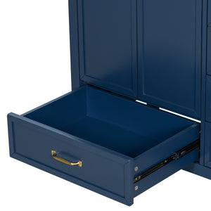 English Elm 36" Solid Pine Bathroom Vanity with Ceramic Sink 4 Soft Close Drawers Vintage Style Blue N759S293646C