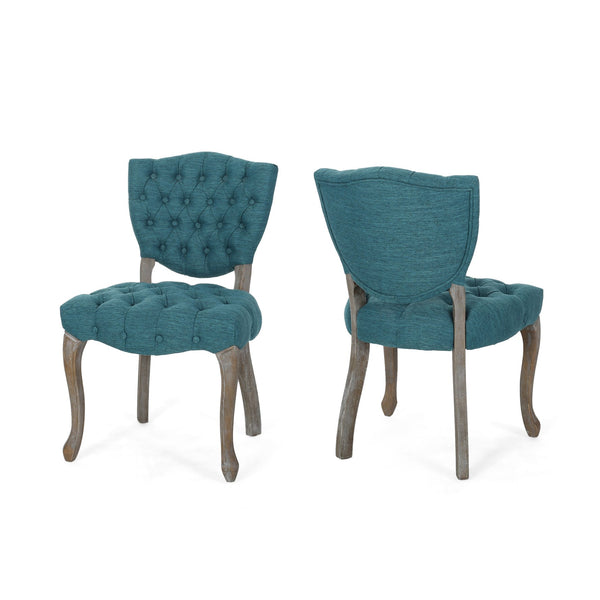 English Elm Kd Button Tufted Dining Chairs Set of 2 Rubberwood Scrolled Legs Vintage Style 61624.00FT