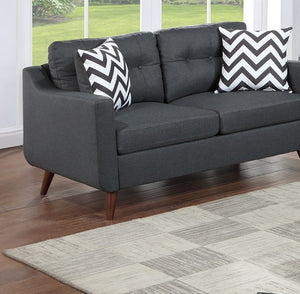 English Elm Modern 2-Piece Sofa Loveseat Set with Tufted Back Cushions, Geometric Throw Pillows & Tapered Legs Black 53 L x 31 W x 19 H B011S01305