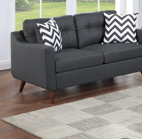 English Elm Modern 2-Piece Sofa Loveseat Set with Tufted Back Cushions, Geometric Throw Pillows & Tapered Legs Black 53 L x 31 W x 19 H B011S01305