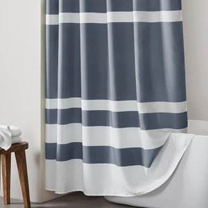 JLA Home Madison Park - Shower Madison Park Spa Waffle Curtain with 3M Scotchgard Water-Repellent Finish and Textured Stripes Dark Blue MP70-8556