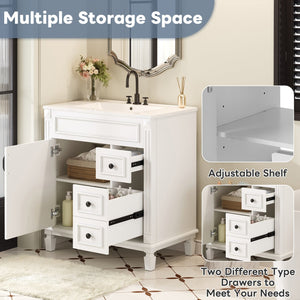 English Elm 30" French-Inspired Bathroom Vanity With Ceramic Sink, 2 Soft-Close Drawers & Adjustable Shelf Storage N710P323323K