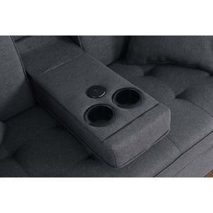 English Elm Linen Convertible Sleeper Loveseat with USB Ports, Cup Holders & Storage Pockets — Dark Gray Comfort B016S00047