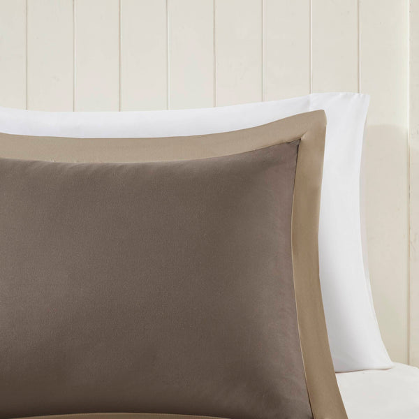 JLA Home Madison Park Essentials - 3M Plush Reversible Diamond Quilted Comforter Set with Scotchgard, Antimicrobial Odor Control, Hypoallergenic Brown/Sand BASI10-0196