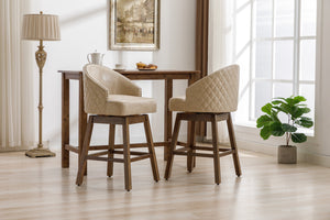 English Elm United We Win Quilted Microsuede Swivel Barstool with Wood Legs and Gold Rivet Trim Apricot W1568P361708