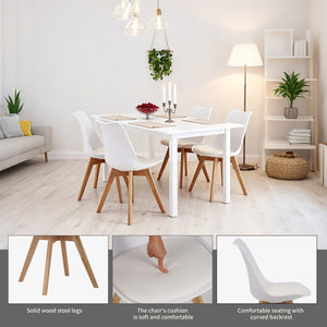 English Elm Set of four modern medieval dining chairs with cushioned PU seats, solid wooden legs, 300lb capacity, non-slip pads, durable waterproof finish, easy assembly, ergonomic back support for kitchen and dining spaces White W3851P368650
